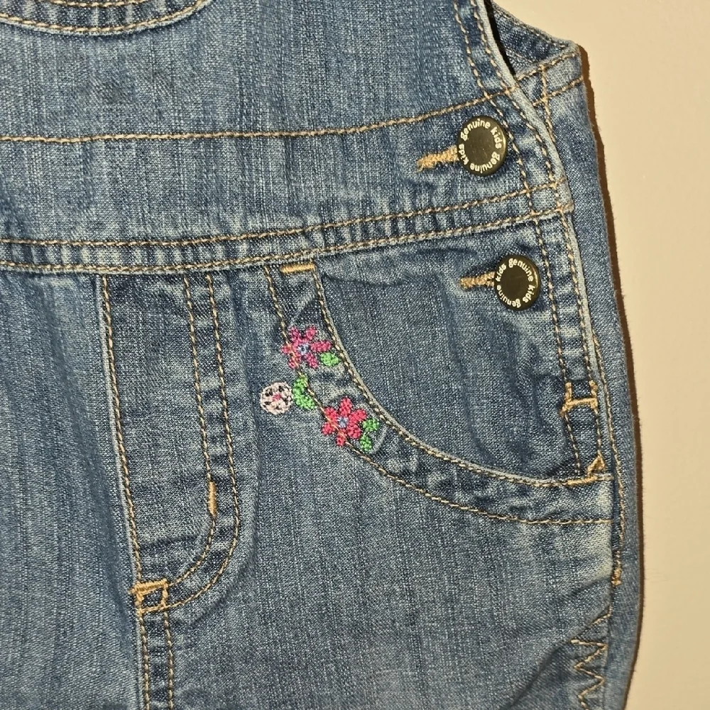 OshKosh B'gosh Blue Denim Overalls with Flower Embroidery LOT-S
